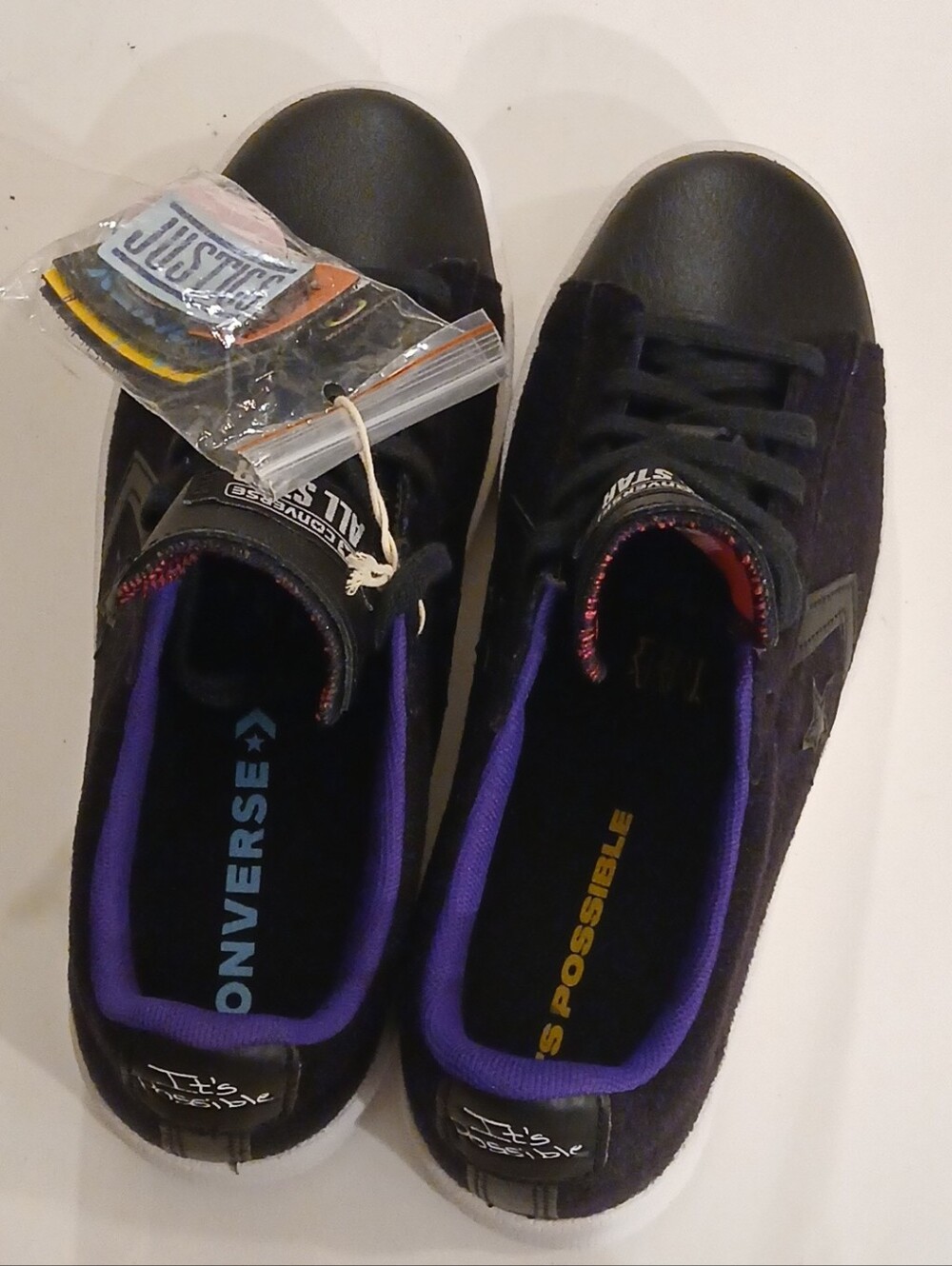 Converse All Star Black Velvet "It's Posdible"  Sneakers With Stickers 6.5